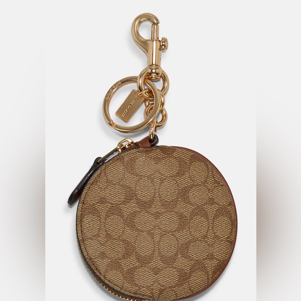 Coach Circular Coin Pouch Bag Charm In Signature Canvas